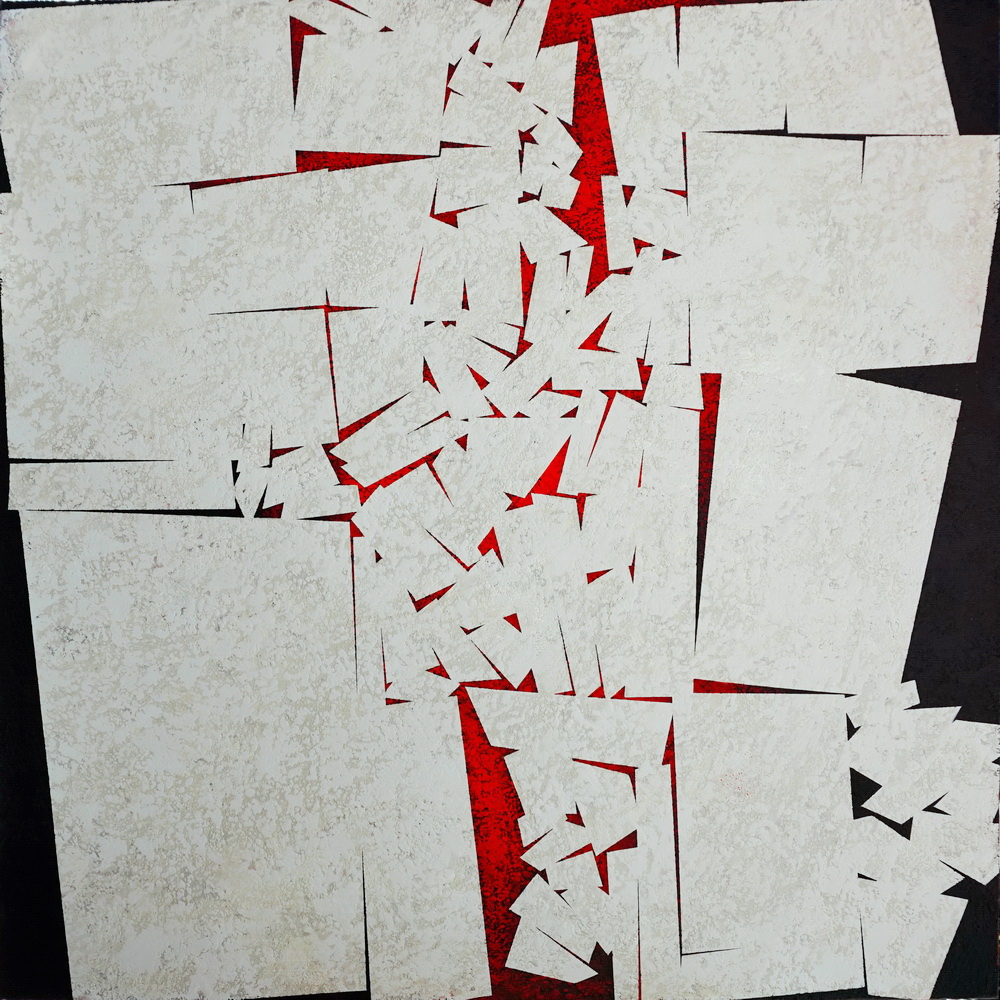 TERRAE MOTUS ( Earthquake ), acrylic, marble dust and pumice of Lipari on linen canvas, 80x80 cm