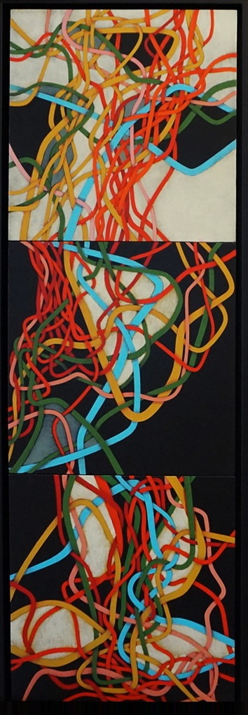 SINFONIA. cm40x120 - (40+40+40) Trilogia verticale,  colori acrilici su tela di lino su tavola di pioppo