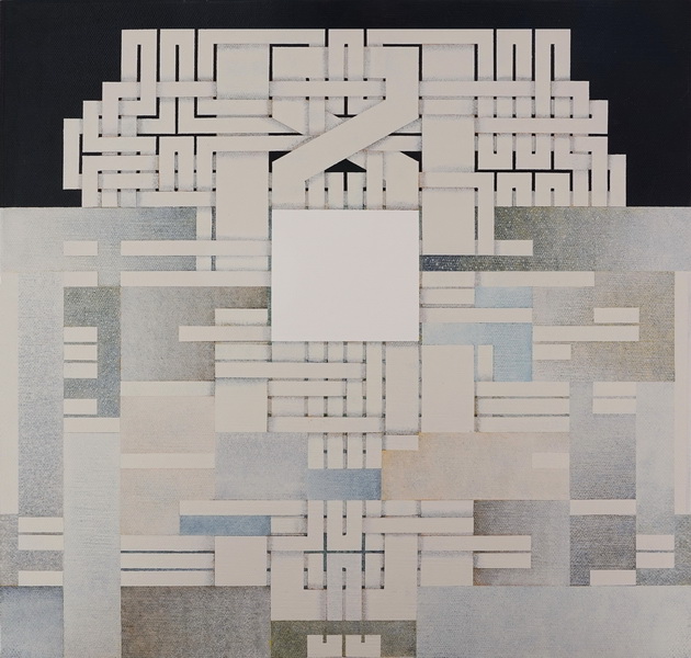 Under construction, cm 40x40, acrylic color on linen canvas